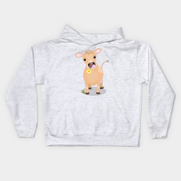 Cute happy jersey cow and flower cartoon Kids Hoodie by FrogFactory